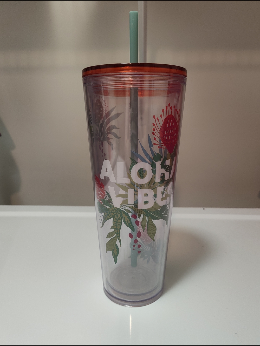 Starbucks Aloha Vibes Tropical Tumbler - Mint Straw & Red Lid